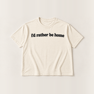 I’d rather be home slogan tee, natural Core Tee, black rounded print